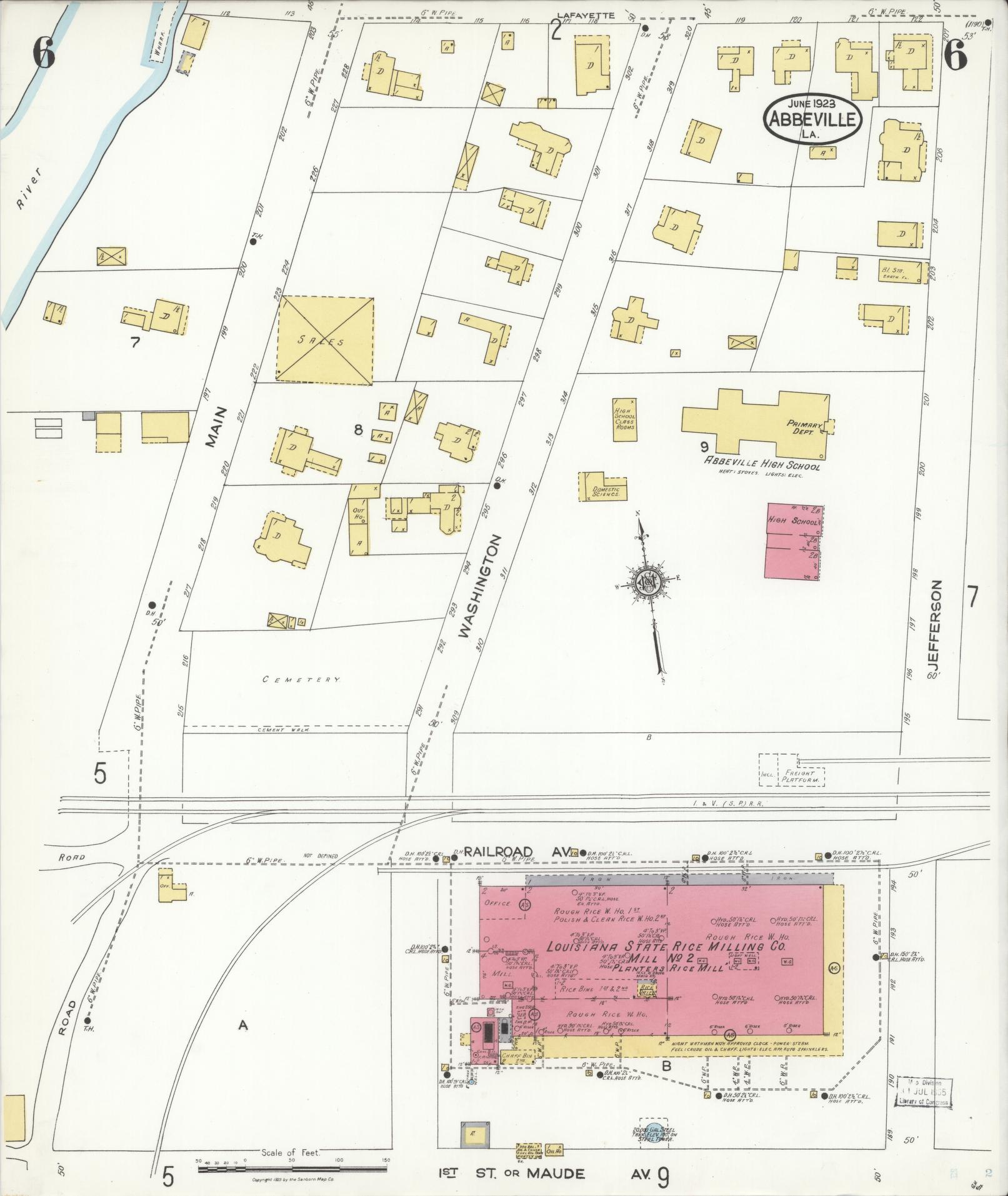 Sanborn Fire Insurance Map from Abbeville, Vermilion Parish, Louisiana (1923), Sheet #0006 - Complete Map Set gallery image, historic Sanborn map, vintage wall art, Louisiana Louisiana