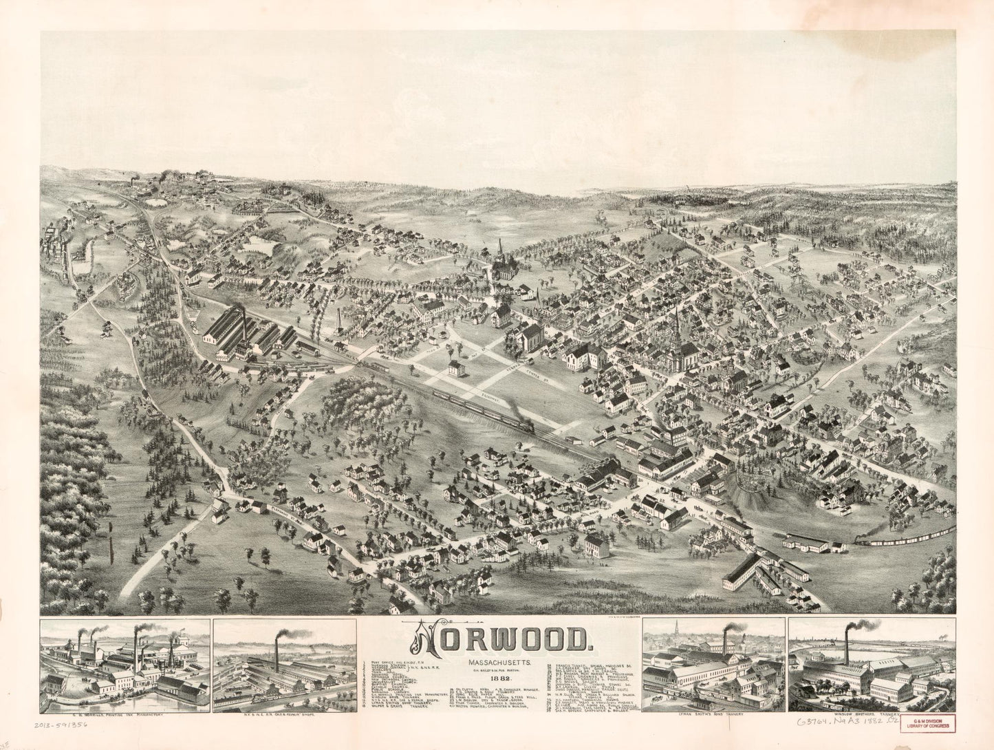 Norwood, Massachusetts. (1882) – Historic Bird’s-Eye View Panorama Print