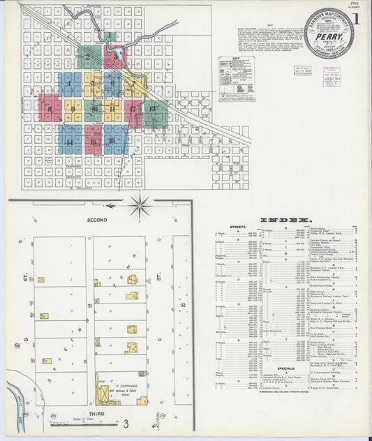 Sanborn Fire Insurance Map from Perry, Noble County, Oklahoma (1903), Sheet #0001 - Historic Sanborn Fire Insurance Map Print, vintage old map wall art, antique decor, genealogy gift, Oklahoma Oklahoma map