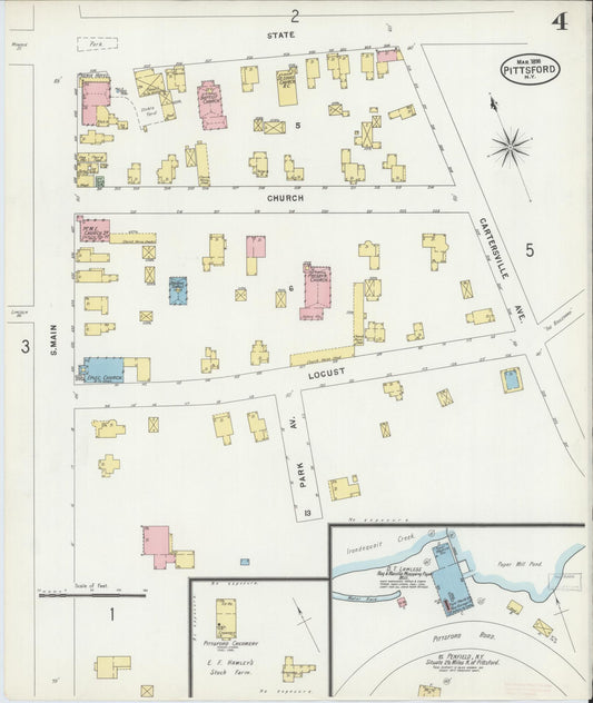 Sanborn Fire Insurance Map from Pittsford, Monroe County, New York (1898), Sheet #0004 - Historic Sanborn Fire Insurance Map Print, vintage old map wall art, antique decor, genealogy gift, New York New York map