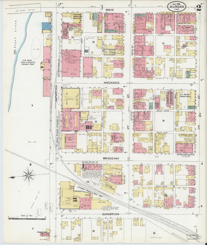 Sanborn Fire Insurance Map from Aurora, Dearborn County, Indiana (1906), Sheet #0002 - Historic Sanborn Fire Insurance Map Print, vintage old map wall art, antique decor, genealogy gift, Indiana Indiana map