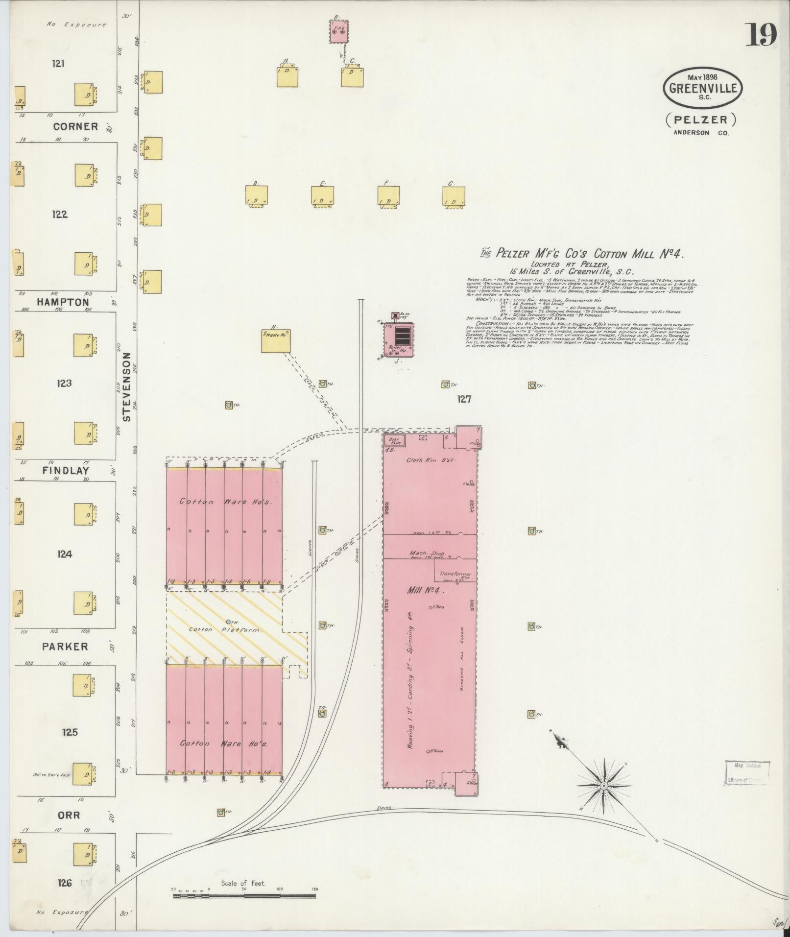 Sanborn Fire Insurance Map from Greenville, Greenville County, South Carolina (1898), Sheet #0019 - Complete Map Set gallery image, historic Sanborn map, vintage wall art, South Carolina South Carolina