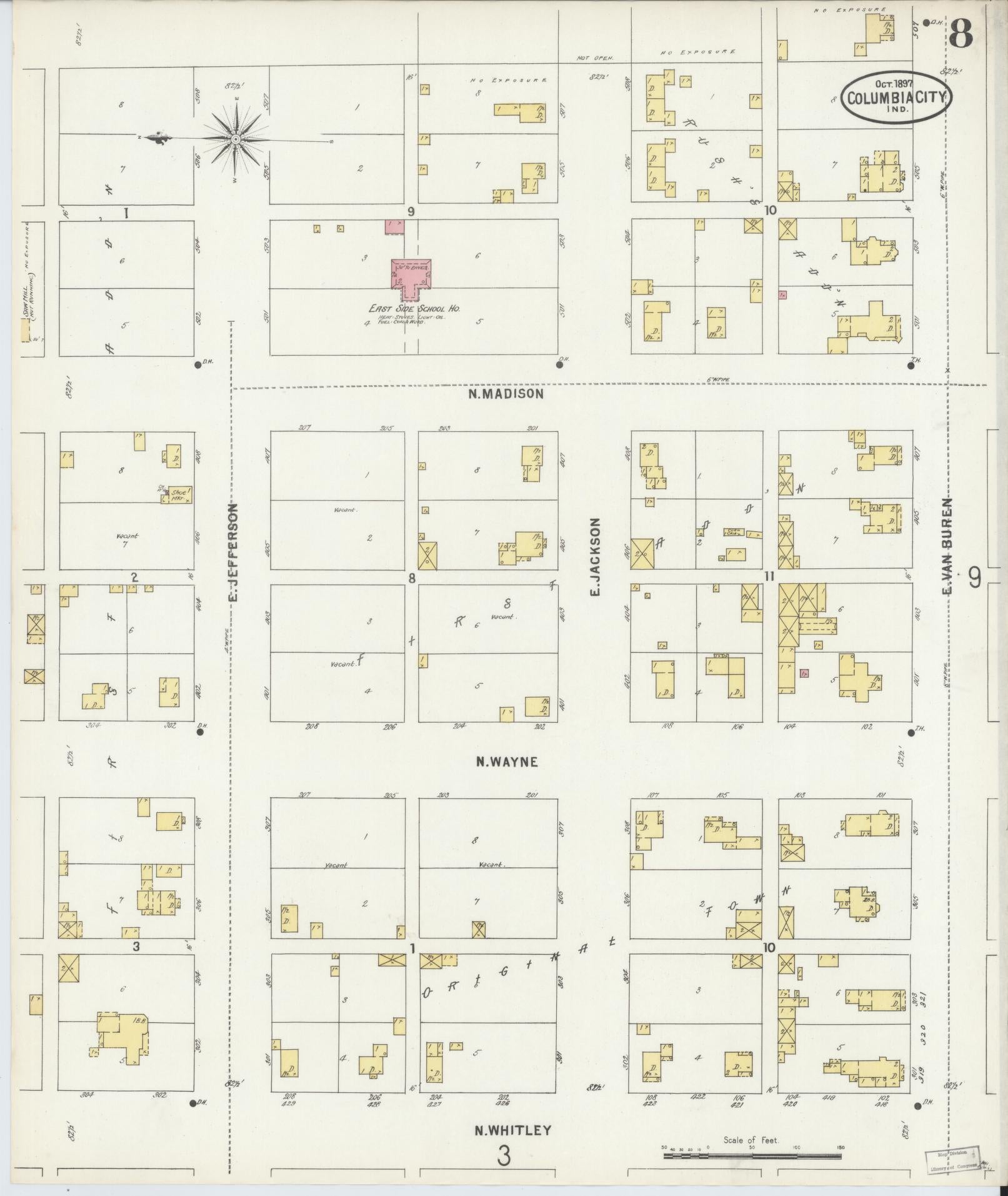 Sanborn Fire Insurance Map from Columbia City, Whitley County, Indiana (1897), Sheet #0008 - Complete Map Set gallery image, historic Sanborn map, vintage wall art, Indiana Indiana