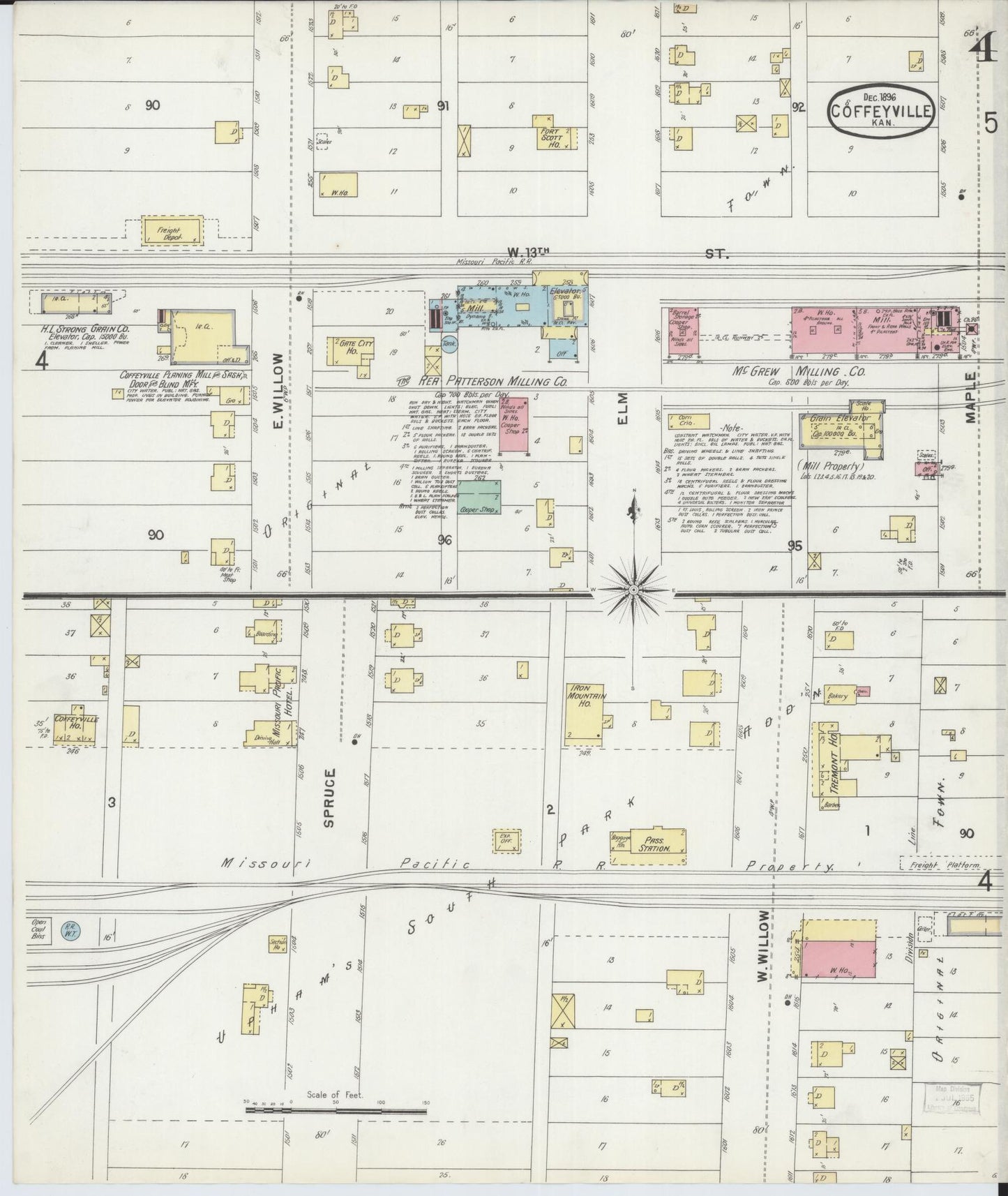 Sanborn Fire Insurance Map from Coffeyville, Montgomery County, Kansas (1896), Sheet #0004 - Complete Map Set gallery image, historic Sanborn map, vintage wall art, Kansas Kansas
