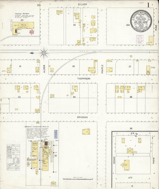 Sanborn Fire Insurance Map from Auburn [see also Slaughter], King County, Washington (1904), Sheet #0001 - Historic Sanborn Fire Insurance Map Print, vintage old map wall art, antique decor, genealogy gift, Washington Washington map