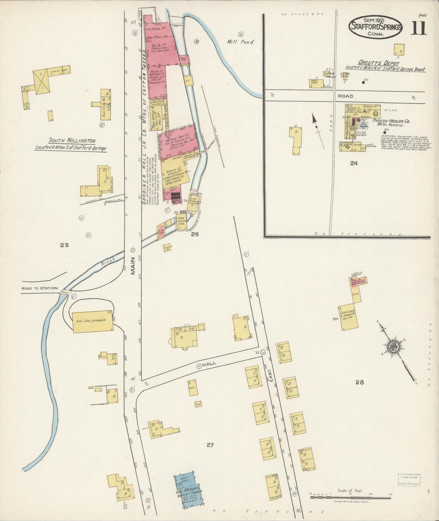 Sanborn Fire Insurance Map from Stafford Springs, Tolland County, Connecticut (1921), Sheet #0011 - Complete Map Set gallery image, historic Sanborn map, vintage wall art, Connecticut Connecticut