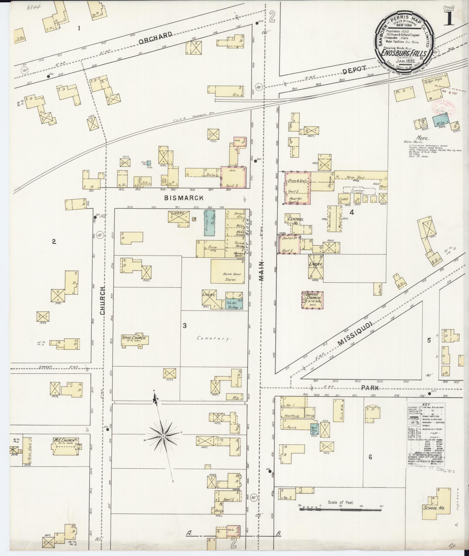 Sanborn Fire Insurance Map from Enosburg Falls, Franklin County, Vermont. (1895) – Historic Sanborn Fire Insurance Map Print