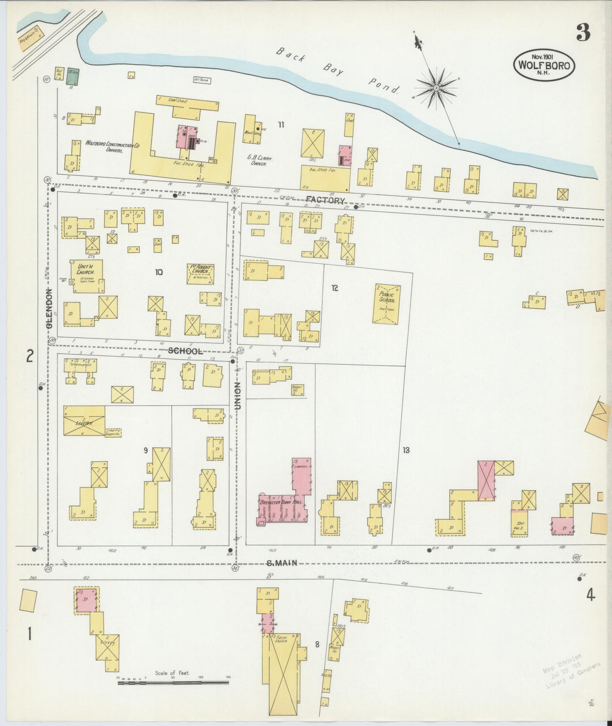 Sanborn Fire Insurance Map from Wolfeboro, Carroll County, New Hampshire (1901), Sheet #0003 - Complete Map Set gallery image, historic Sanborn map, vintage wall art, New Hampshire New Hampshire