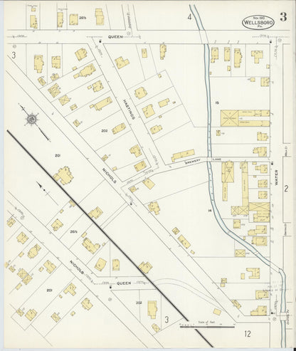 Sanborn Fire Insurance Map from Wellsboro, Tioga County, Pennsylvania (1910), Sheet #0003 - Historic Sanborn Fire Insurance Map Print, vintage old map wall art, antique decor, genealogy gift, Pennsylvania Pennsylvania map