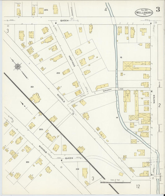 Sanborn Fire Insurance Map from Wellsboro, Tioga County, Pennsylvania (1910), Sheet #0003 - Historic Sanborn Fire Insurance Map Print, vintage old map wall art, antique decor, genealogy gift, Pennsylvania Pennsylvania map