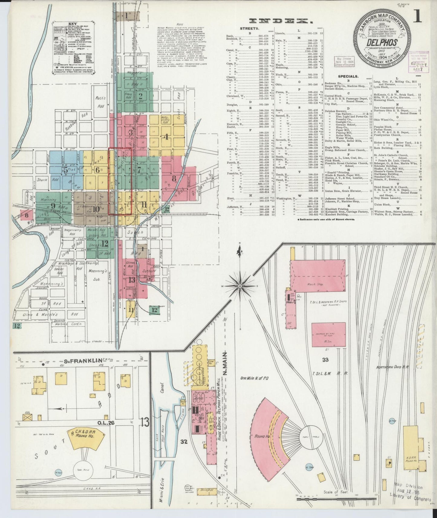 Sanborn Fire Insurance Map from Delphos, Van Wert And Allen Counties, Ohio (1904), Sheet #0001 - Historic Sanborn Fire Insurance Map Print, vintage old map wall art, antique decor, genealogy gift, Ohio Ohio map