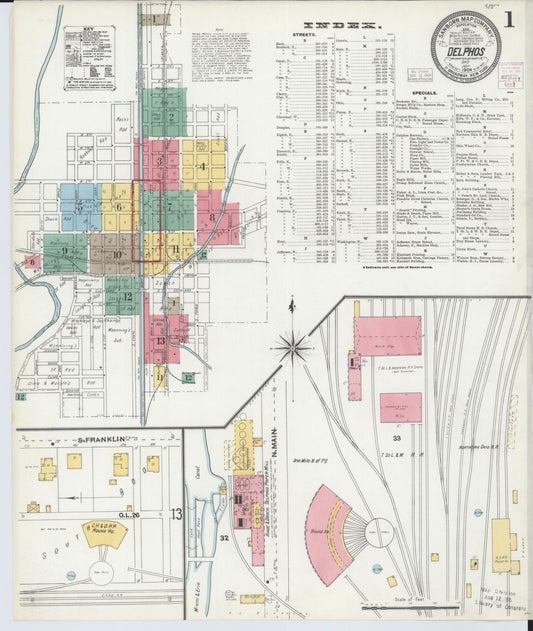 Sanborn Fire Insurance Map from Delphos, Van Wert And Allen Counties, Ohio (1904), Sheet #0001 - Historic Sanborn Fire Insurance Map Print, vintage old map wall art, antique decor, genealogy gift, Ohio Ohio map