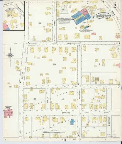 Sanborn Fire Insurance Map from Fredericktown, Knox County, Ohio (1915), Sheet #0002 - Historic Sanborn Fire Insurance Map Print, vintage old map wall art, antique decor, genealogy gift, Ohio Ohio map