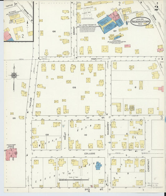 Sanborn Fire Insurance Map from Fredericktown, Knox County, Ohio (1915), Sheet #0002 - Historic Sanborn Fire Insurance Map Print, vintage old map wall art, antique decor, genealogy gift, Ohio Ohio map