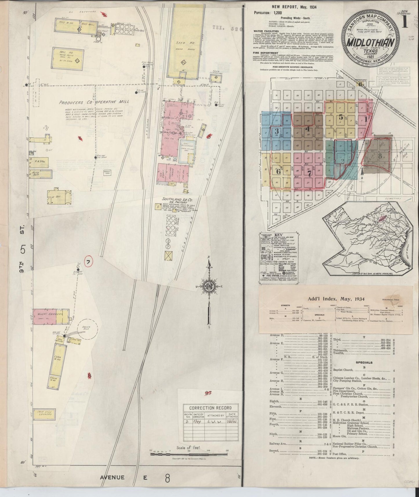 Sanborn Fire Insurance Map from Midlothian, Ellis County, Texas (1944), Sheet #0001 - Historic Sanborn Fire Insurance Map Print, vintage old map wall art, antique decor, genealogy gift, Texas Texas map