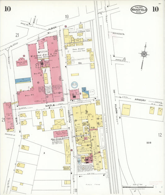 Sanborn Fire Insurance Map from Wakefield, Middlesex County, Massachusetts (1923), Sheet #0010 - Historic Sanborn Fire Insurance Map Print, vintage old map wall art, antique decor, genealogy gift, Massachusetts Massachusetts map