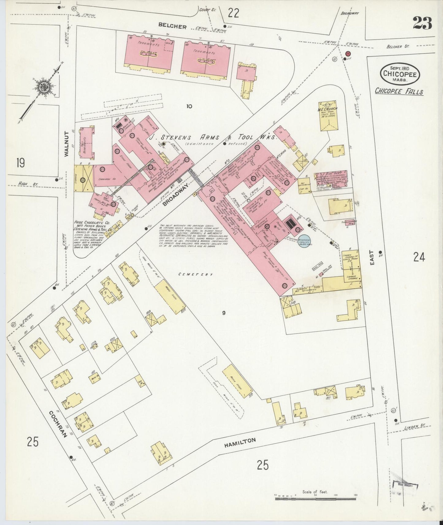 Sanborn Fire Insurance Map from Chicopee, Hampden County, Massachusetts (1910), Sheet #0023 - Complete Map Set gallery image, historic Sanborn map, vintage wall art, Massachusetts Massachusetts