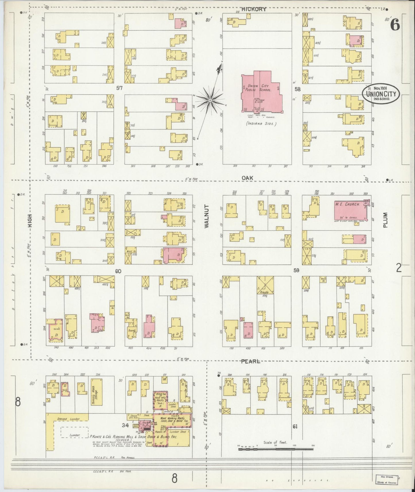 Sanborn Fire Insurance Map from Union City, Randolph County, Indiana (1901), Sheet #0006 - Complete Map Set gallery image, historic Sanborn map, vintage wall art, Indiana Indiana