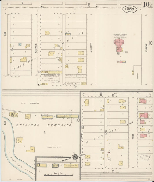 Sanborn Fire Insurance Map from Lander, Fremont County, Wyoming (1912), Sheet #0010 - Historic Sanborn Fire Insurance Map Print, vintage old map wall art, antique decor, genealogy gift, Wyoming Wyoming map