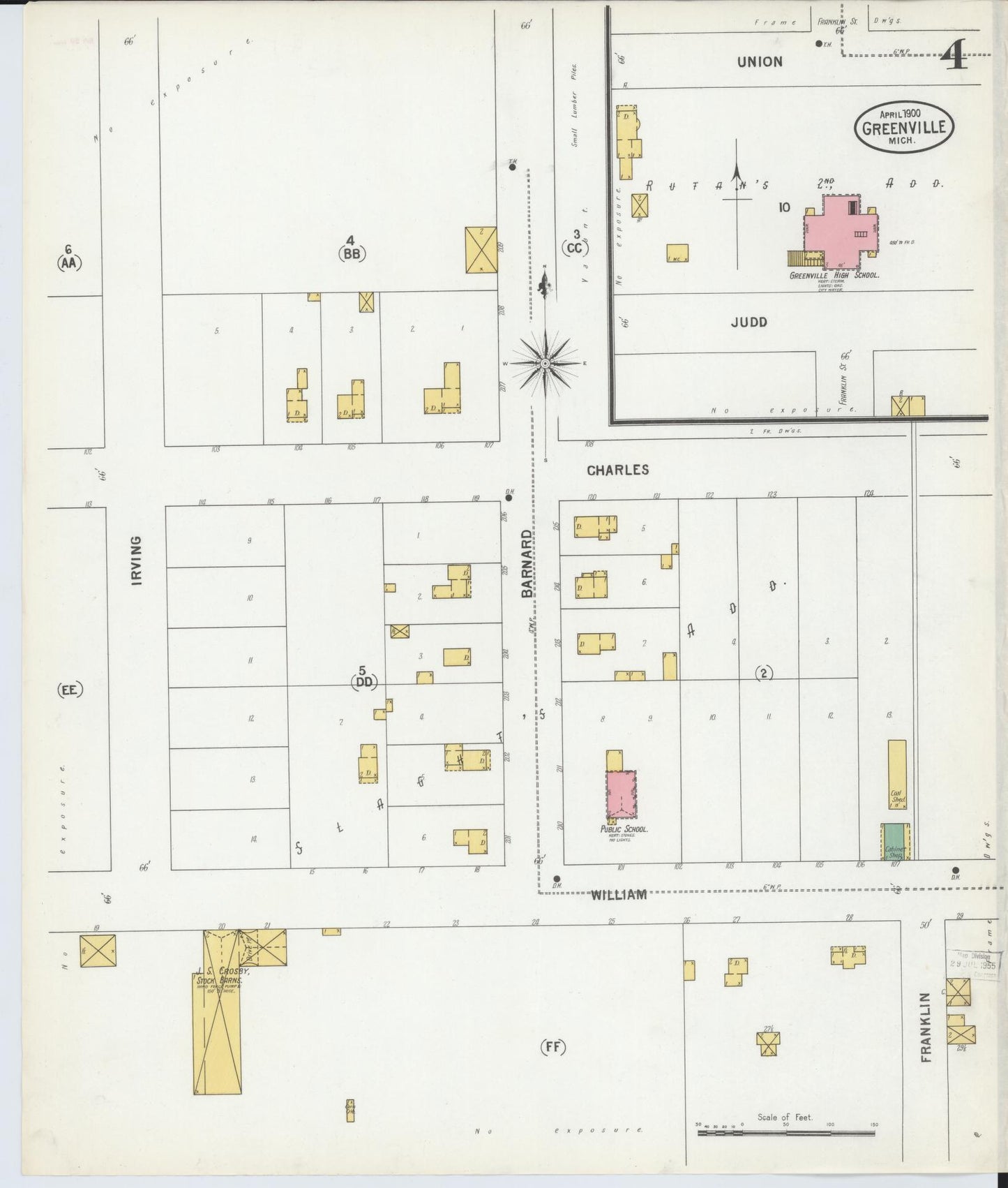 Sanborn Fire Insurance Map from Greenville, Montcalm County, Michigan (1900), Sheet #0004 - Complete Map Set gallery image, historic Sanborn map, vintage wall art, Michigan Michigan