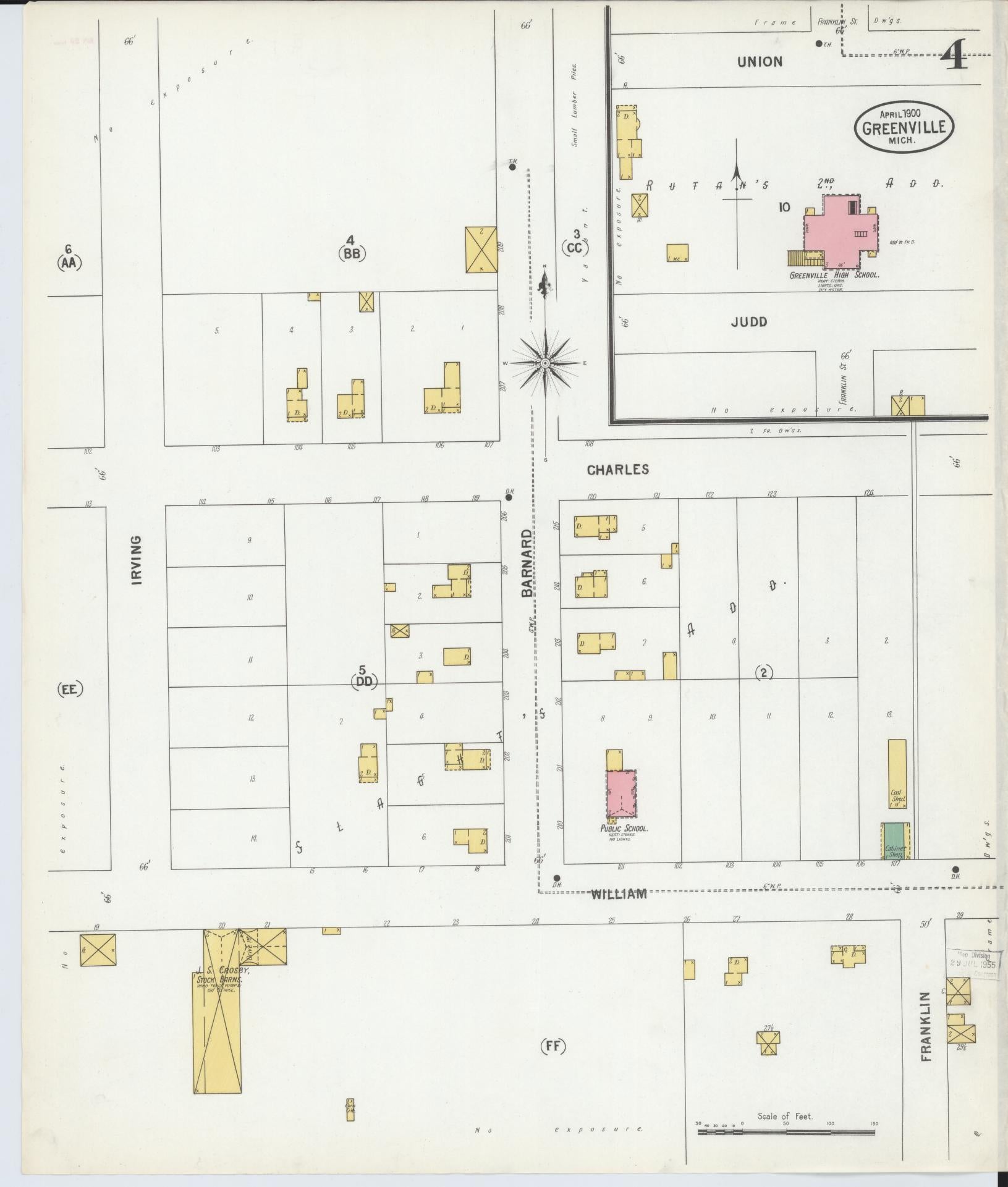 Sanborn Fire Insurance Map from Greenville, Montcalm County, Michigan (1900), Sheet #0004 - Complete Map Set gallery image, historic Sanborn map, vintage wall art, Michigan Michigan
