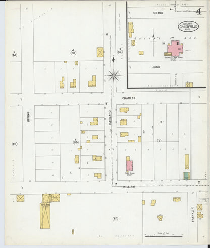 Sanborn Fire Insurance Map from Greenville, Montcalm County, Michigan (1900), Sheet #0004 - Complete Map Set gallery image, historic Sanborn map, vintage wall art, Michigan Michigan