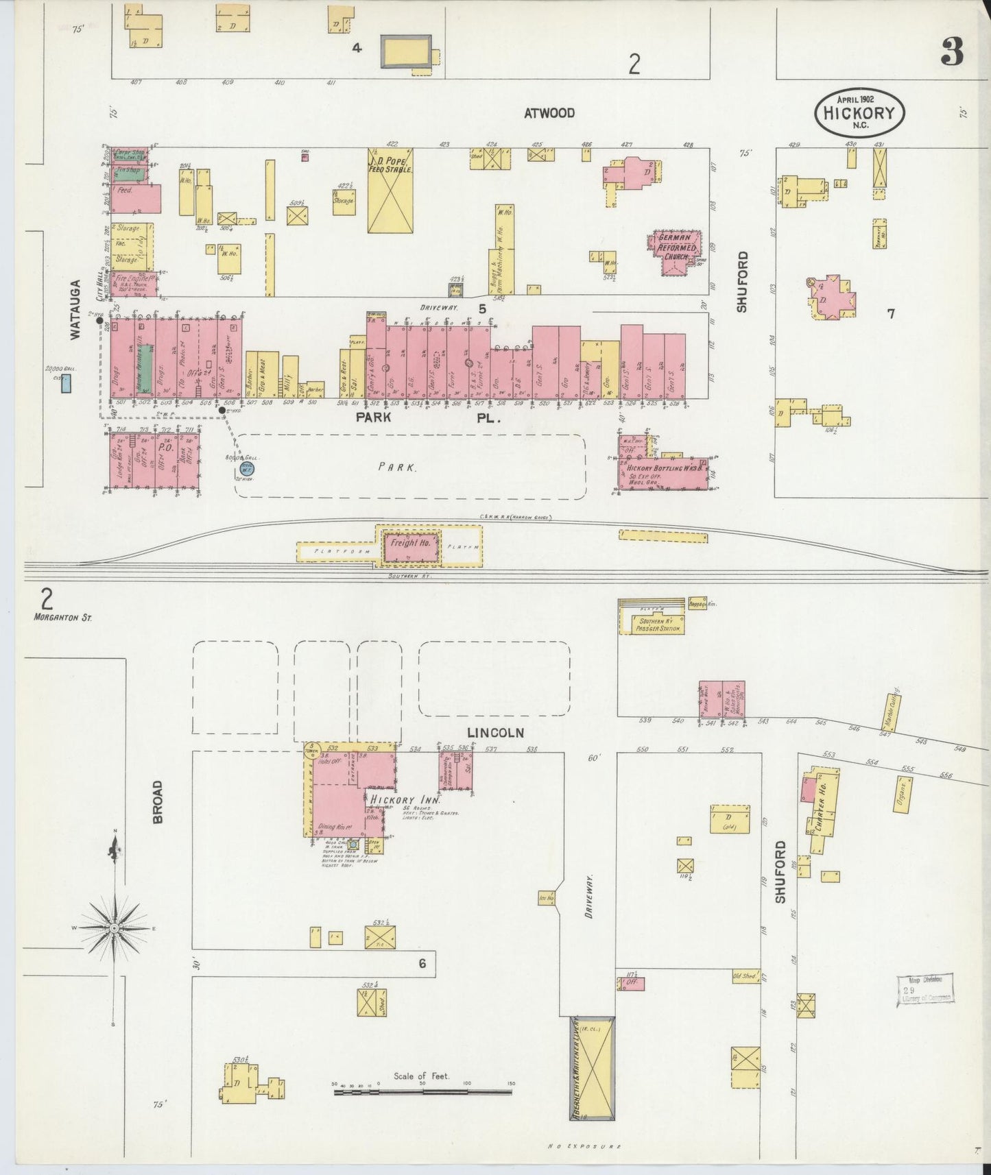 Sanborn Fire Insurance Map from Hickory, Catawba County, North Carolina (1902), Sheet #0003 - Complete Map Set gallery image, historic Sanborn map, vintage wall art, North Carolina North Carolina