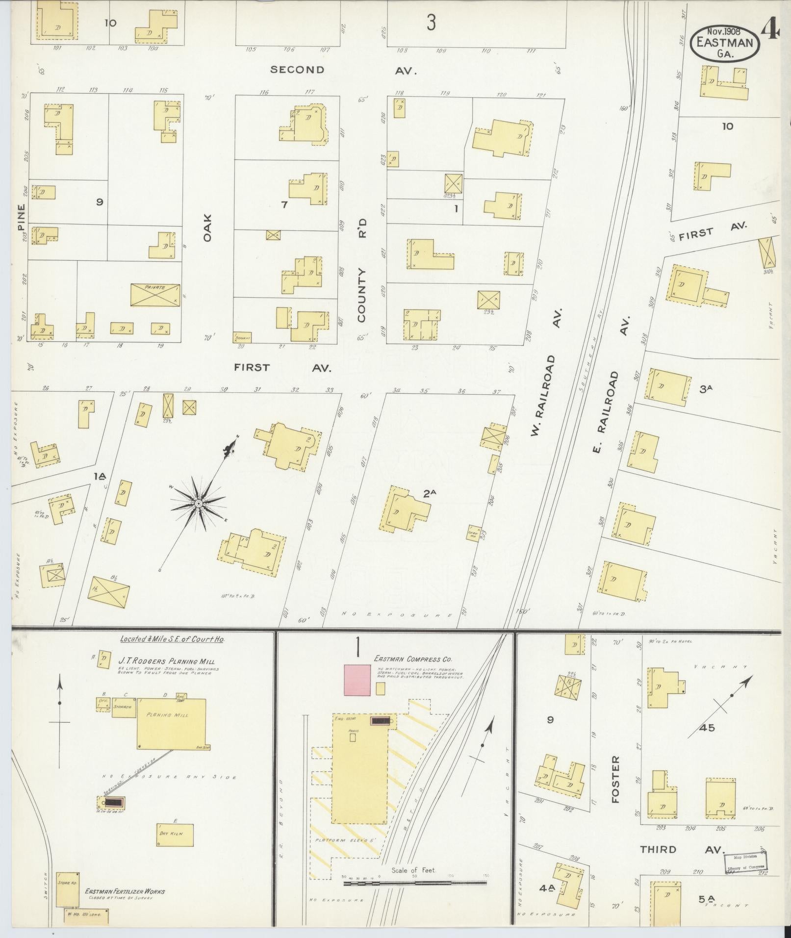 Sanborn Fire Insurance Map from Eastman, Dodge County, Georgia (1908), Sheet #0004 - Complete Map Set gallery image, historic Sanborn map, vintage wall art, Georgia Georgia