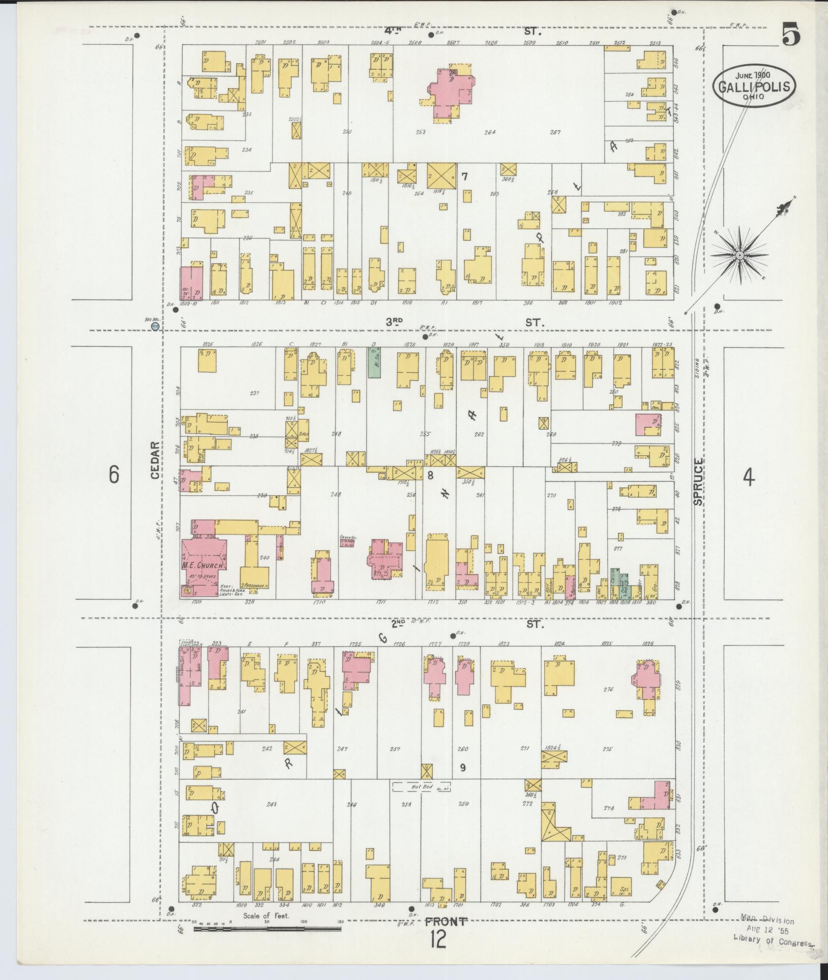 Sanborn Fire Insurance Map from Gallipolis, Gallia County, Ohio (1900), Sheet #0005 - Historic Sanborn Fire Insurance Map Print, vintage old map wall art, antique decor, genealogy gift, Ohio Ohio map