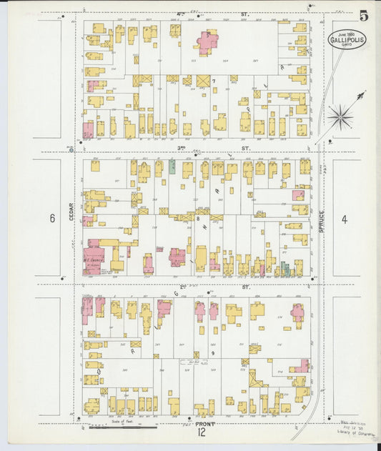 Sanborn Fire Insurance Map from Gallipolis, Gallia County, Ohio (1900), Sheet #0005 - Historic Sanborn Fire Insurance Map Print, vintage old map wall art, antique decor, genealogy gift, Ohio Ohio map