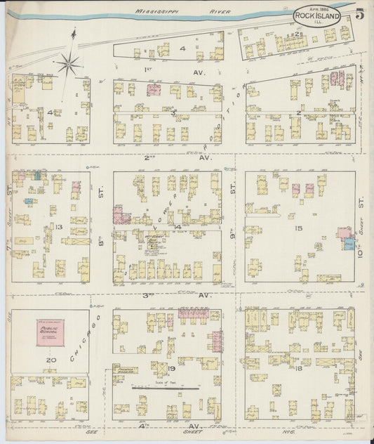 Sanborn Fire Insurance Map from Rock Island, Rock Island County, Illinois (1886), Sheet #0005 - Historic Sanborn Fire Insurance Map Print, vintage old map wall art, antique decor, genealogy gift, Illinois Illinois map