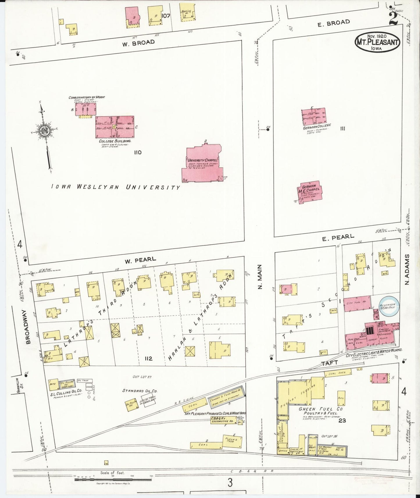 Sanborn Fire Insurance Map from Mount Pleasant, Henry County, Iowa (1920), Sheet #0002 - Historic Sanborn Fire Insurance Map Print