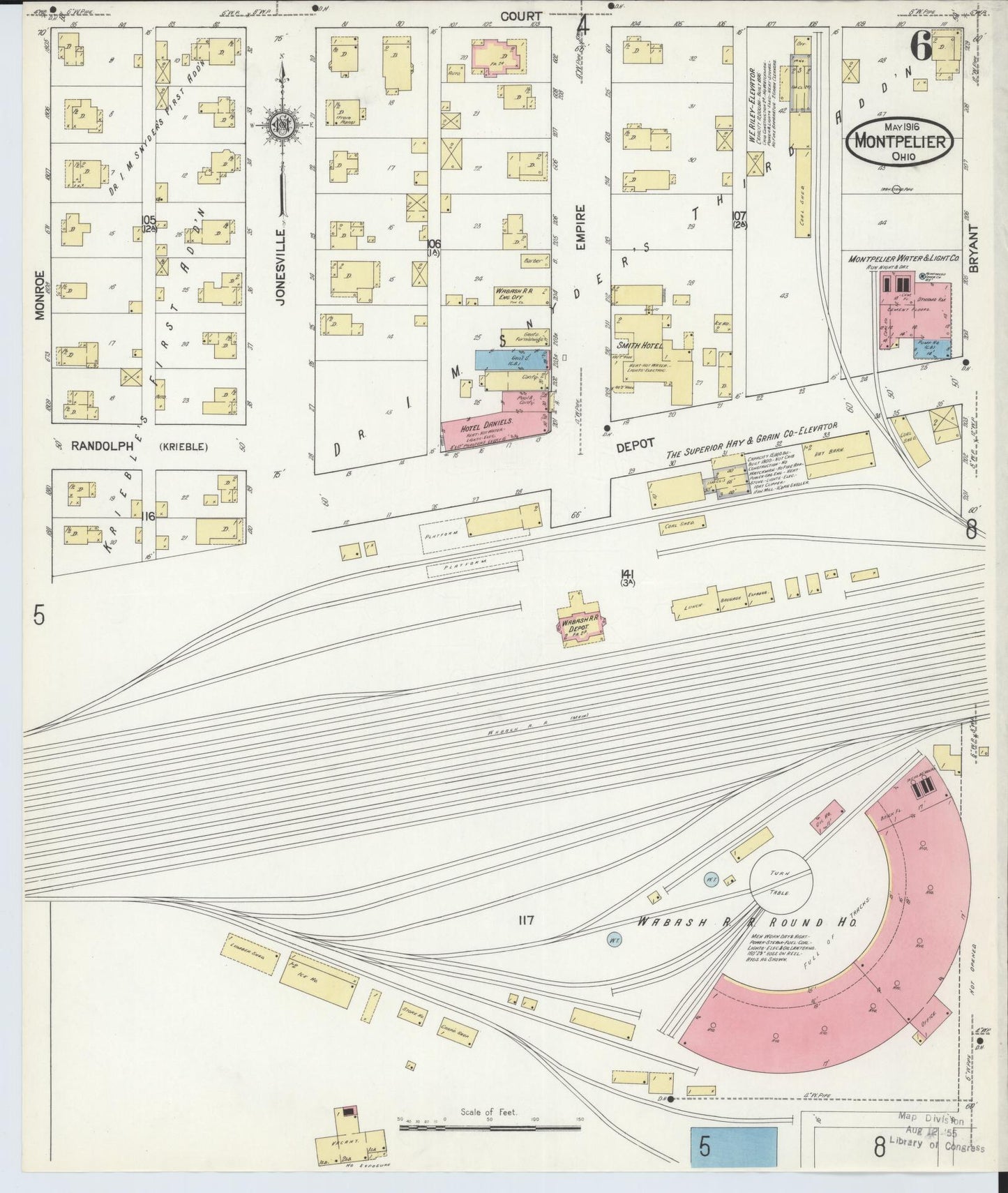 Sanborn Fire Insurance Map from Montpelier, Williams County, Ohio (1916), Sheet #0006 - Historic Sanborn Fire Insurance Map Print, vintage old map wall art, antique decor, genealogy gift, Ohio Ohio map