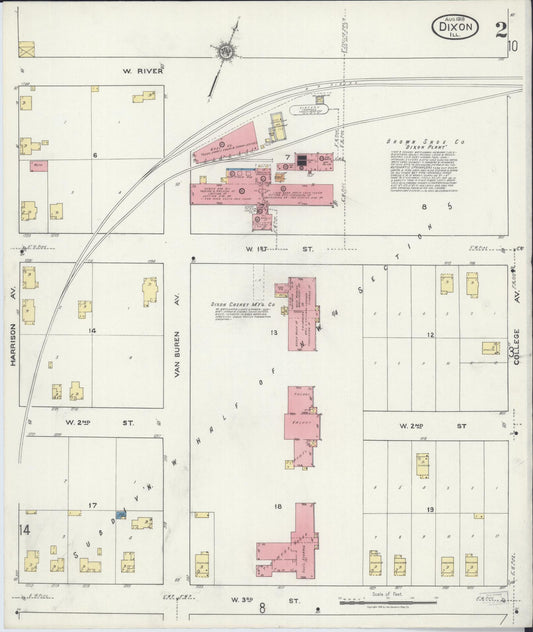 Sanborn Fire Insurance Map from Dixon, Lee County, Illinois (1918), Sheet #0002 - Historic Sanborn Fire Insurance Map Print, vintage old map wall art, antique decor, genealogy gift, Illinois Illinois map