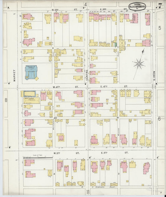 Sanborn Fire Insurance Map from Bloomsburg, Columbia County, Pennsylvania (1896), Sheet #0007 - Historic Sanborn Fire Insurance Map Print, vintage old map wall art, antique decor, genealogy gift, Pennsylvania Pennsylvania map