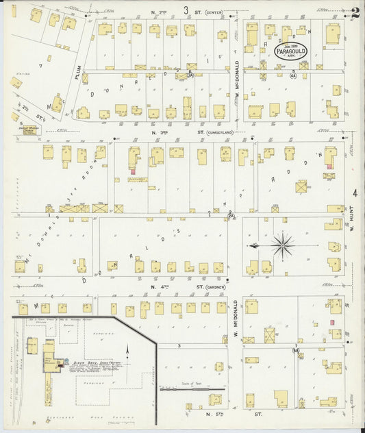 Sanborn Fire Insurance Map from Paragould, Greene County, Arkansas (1909), Sheet #0002 - Historic Sanborn Fire Insurance Map Print, vintage old map wall art, antique decor, genealogy gift, Arkansas Arkansas map