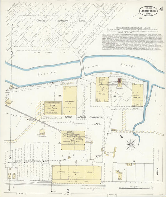 Sanborn Fire Insurance Map from Cosmopolis, Grays Harbor County, Washington (1901), Sheet #0004 - Historic Sanborn Fire Insurance Map Print, vintage old map wall art, antique decor, genealogy gift, Washington Washington map