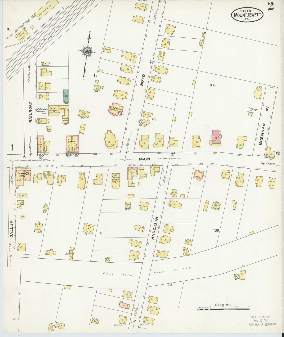 Sanborn Fire Insurance Map from Mount Jewett, McKean County, Pennsylvania (1909), Sheet #0002 - Historic Sanborn Fire Insurance Map Print, vintage old map wall art, antique decor, genealogy gift, Pennsylvania Pennsylvania map