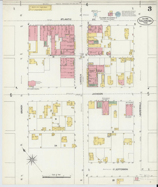 Sanborn Fire Insurance Map from Tullahoma, Coffee County, Tennessee (1902), Sheet #0003 - Historic Sanborn Fire Insurance Map Print, vintage old map wall art, antique decor, genealogy gift, Tennessee Tennessee map