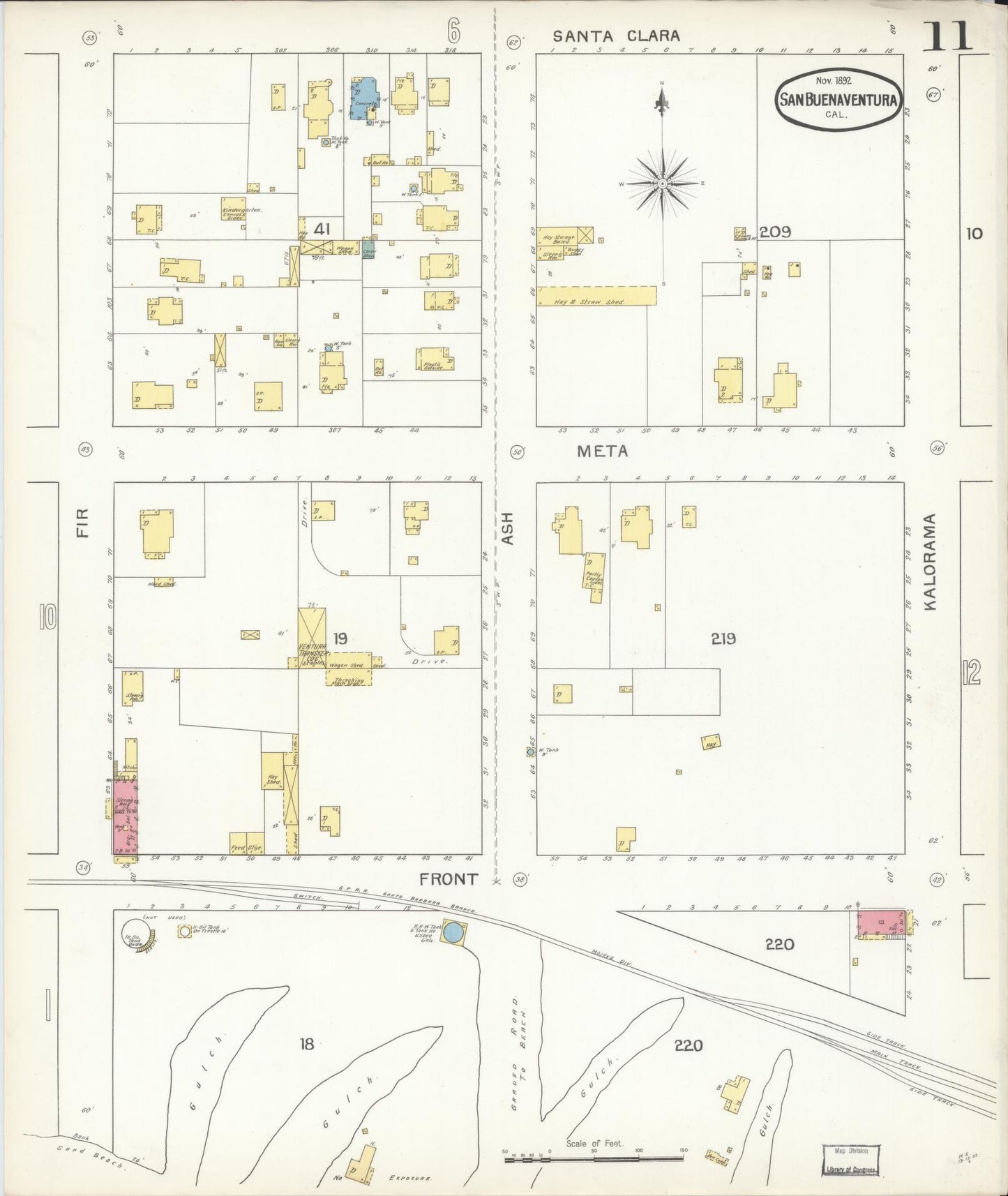 Sanborn Fire Insurance Map from San Buenaventura, Ventura County, California (1892), Sheet #0011 - Complete Map Set gallery image, historic Sanborn map, vintage wall art, California California