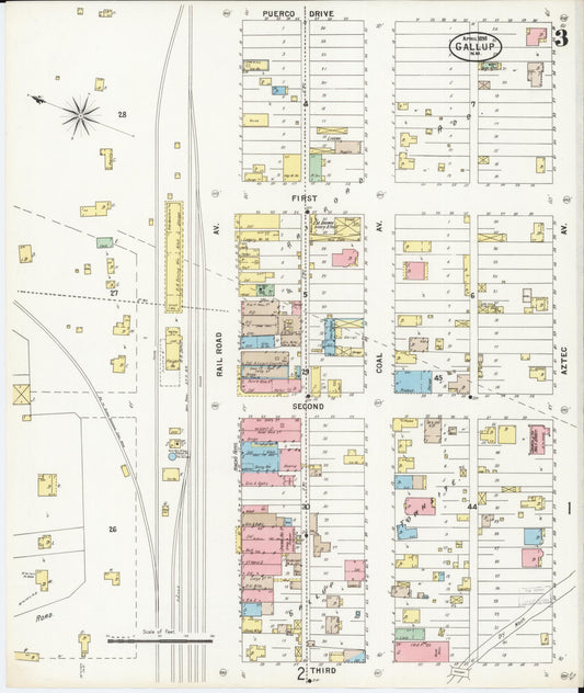 Sanborn Fire Insurance Map from Gallup, Mckinley County, New Mexico (1898), Sheet #0003 - Historic Sanborn Fire Insurance Map Print, vintage old map wall art, antique decor, genealogy gift, New Mexico New Mexico map