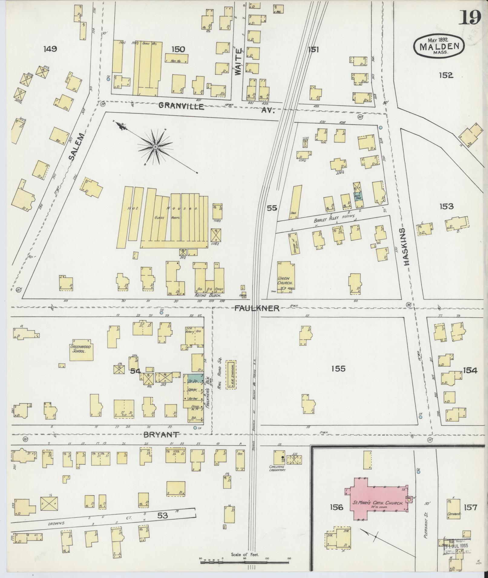 Sanborn Fire Insurance Map from Malden, Middlesex County, Massachusetts (1892), Sheet #0019 - Complete Map Set gallery image, historic Sanborn map, vintage wall art, Massachusetts Massachusetts