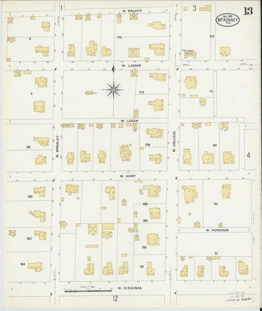 Sanborn Fire Insurance Map from McKinney, Collin County, Texas (1908), Sheet #0013 - Historic Sanborn Fire Insurance Map Print, vintage old map wall art, antique decor, genealogy gift, Texas Texas map