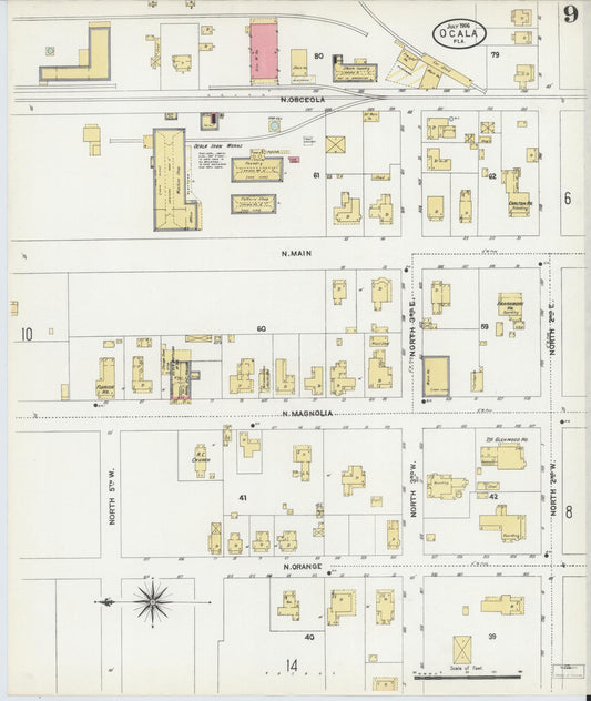 Sanborn Fire Insurance Map from Ocala, Marion County, Florida (1906), Sheet #0009 - Historic Sanborn Fire Insurance Map Print, vintage old map wall art, antique decor, genealogy gift, Florida Florida map