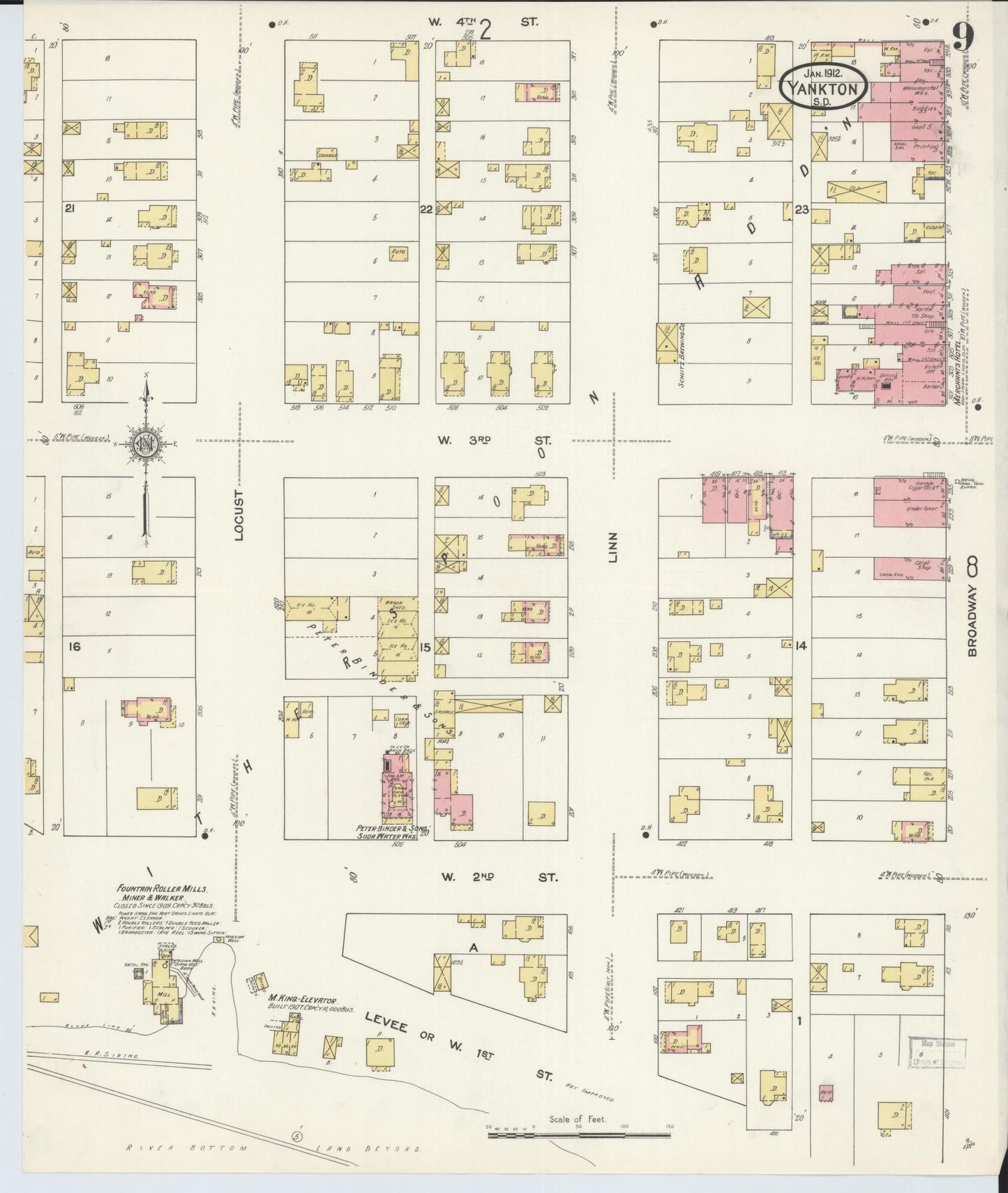 Sanborn Fire Insurance Map from Yankton, Yankton County, South Dakota (1912), Sheet #0009 - Complete Map Set gallery image, historic Sanborn map, vintage wall art, South Dakota South Dakota