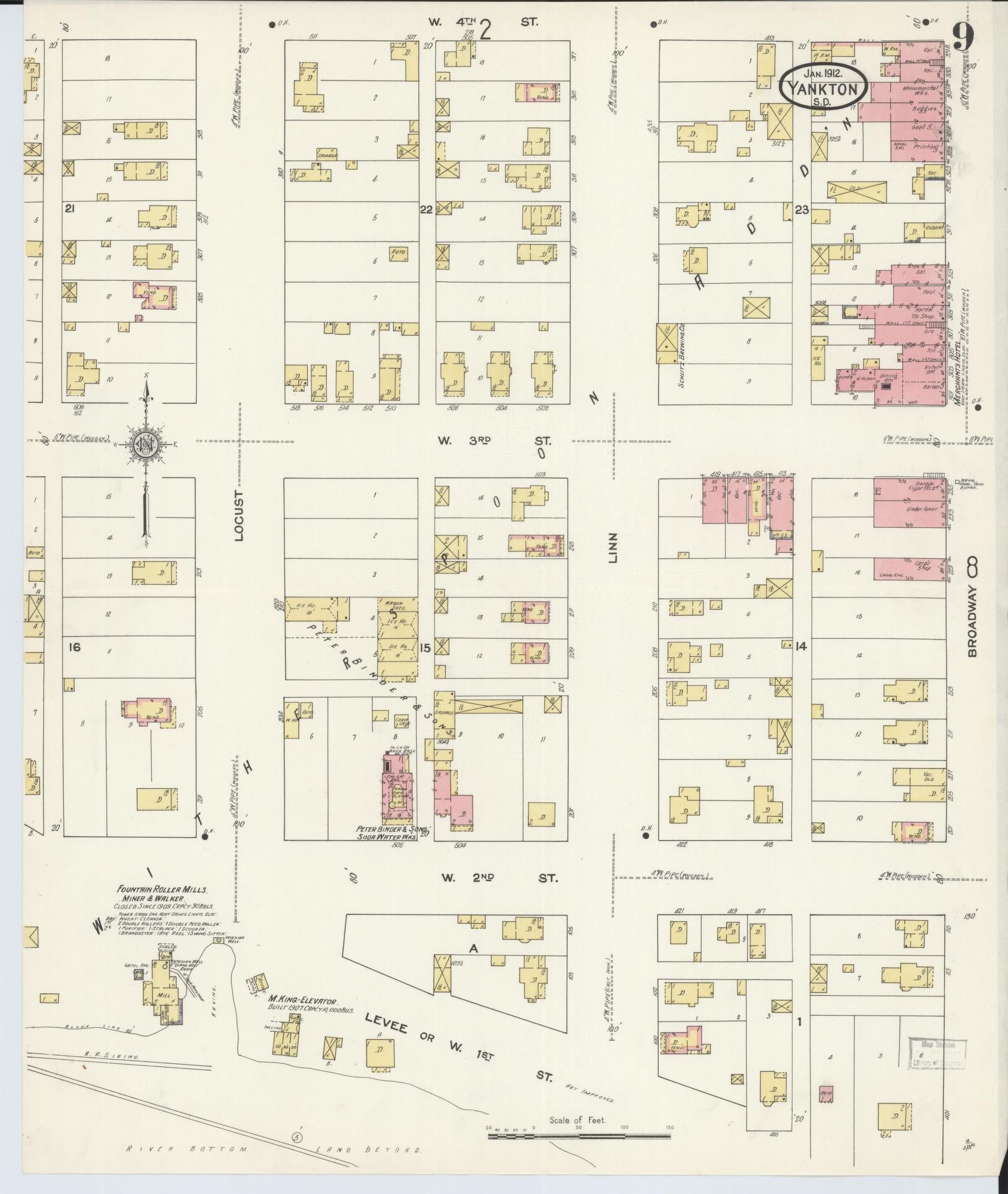 Sanborn Fire Insurance Map from Yankton, Yankton County, South Dakota (1912), Sheet #0009 - Complete Map Set gallery image, historic Sanborn map, vintage wall art, South Dakota South Dakota