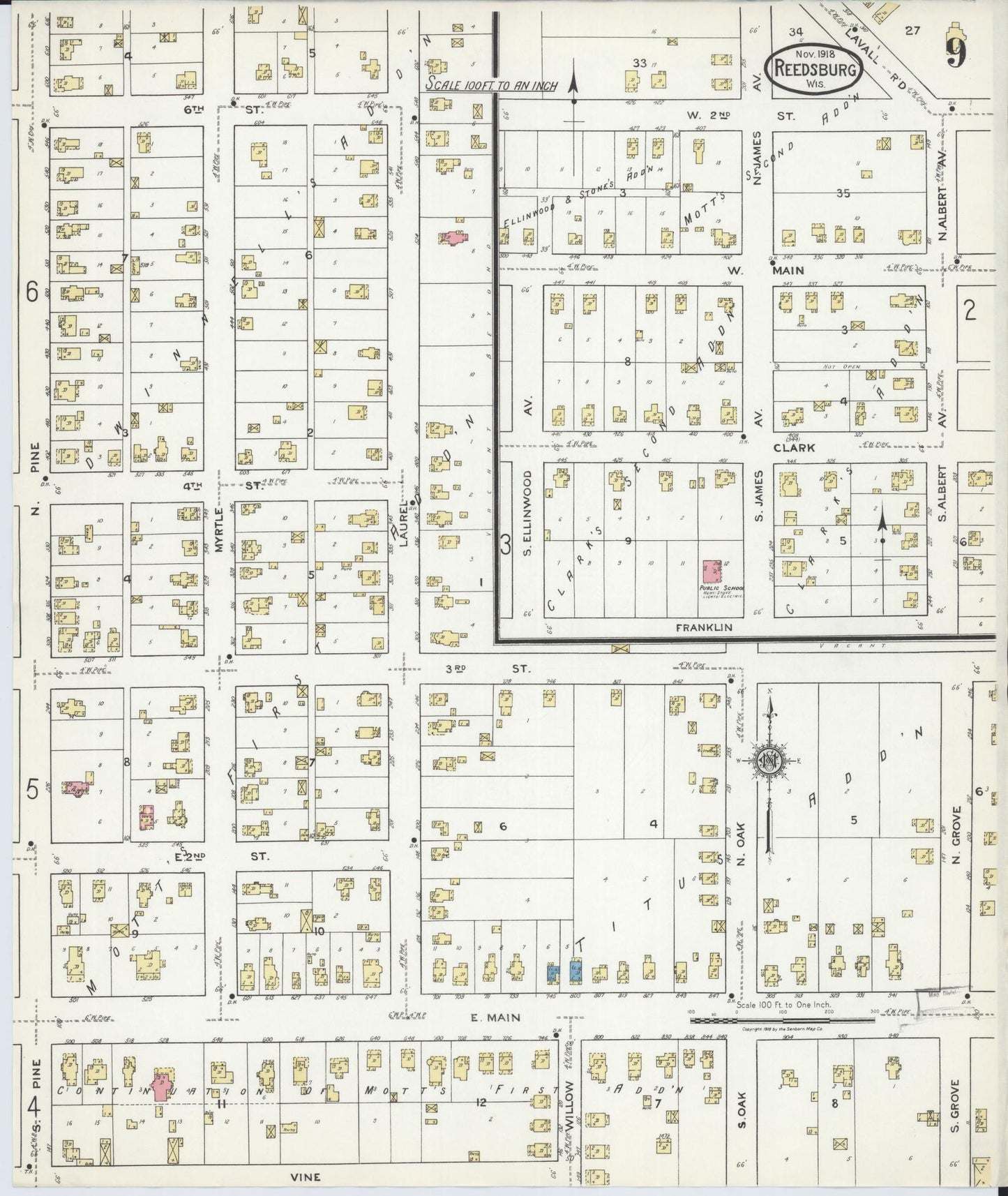 Sanborn Fire Insurance Map from Reedsburg, Sauk County, Wisconsin (1918), Sheet #0009 - Complete Map Set gallery image, historic Sanborn map, vintage wall art, Wisconsin Wisconsin