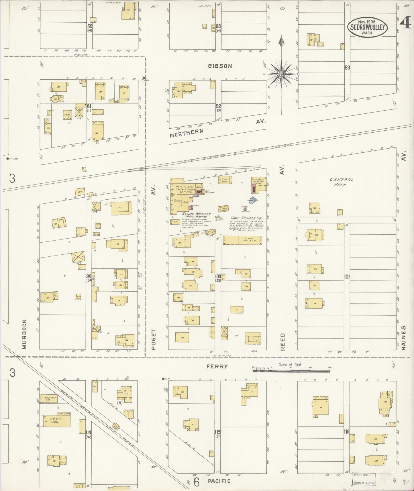 Sanborn Fire Insurance Map from Sedro Woolley, Skagit County, Washington (1907), Sheet #0004 - Complete Map Set gallery image, historic Sanborn map, vintage wall art, Washington Washington