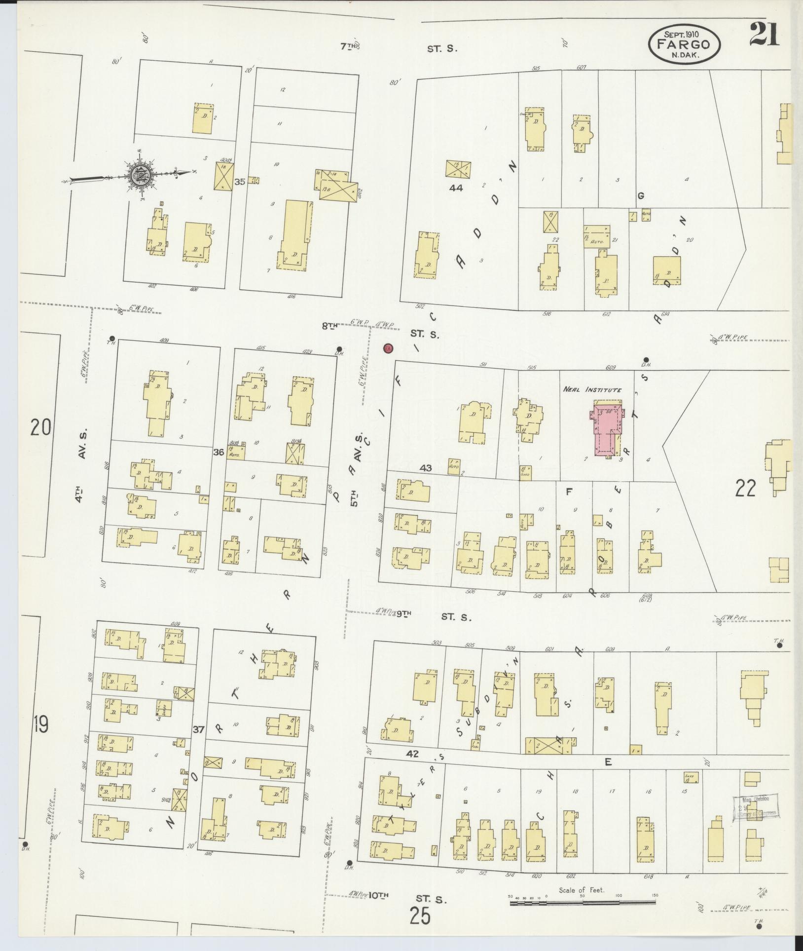 Sanborn Fire Insurance Map from Fargo, Cass County, North Dakota (1910), Sheet #0021 - Historic Sanborn Fire Insurance Map Print, vintage old map wall art, antique decor, genealogy gift, North Dakota North Dakota map