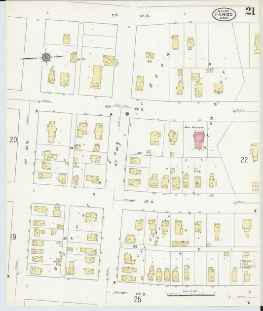 Sanborn Fire Insurance Map from Fargo, Cass County, North Dakota (1910), Sheet #0021 - Historic Sanborn Fire Insurance Map Print, vintage old map wall art, antique decor, genealogy gift, North Dakota North Dakota map
